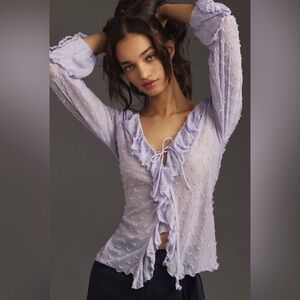 NWOT Anthropologie Long Sleeve Clip Dot Textured Blouse